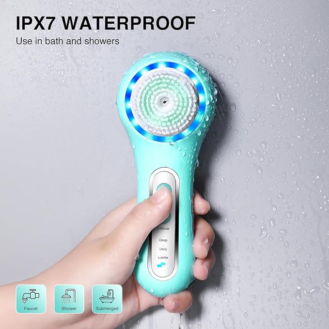 UMICKOO Electric Facial Cleansing Brush, 2-Way Rotating Face Scrubber for Daily & Deep Cleaning, 3 Modes, 5 Brush Heads, Rechargeable, IPX7 Waterproof for All Skin Types