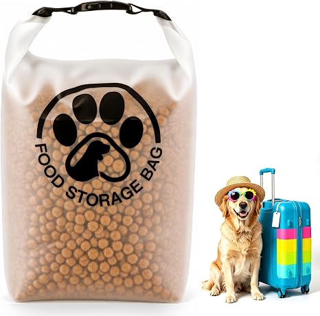 Pet Food Storage Bag for Travel - Transparent Leak-Proof Dog Food Container with Roll-Top Closure, Keeps Kibble Fresh fo