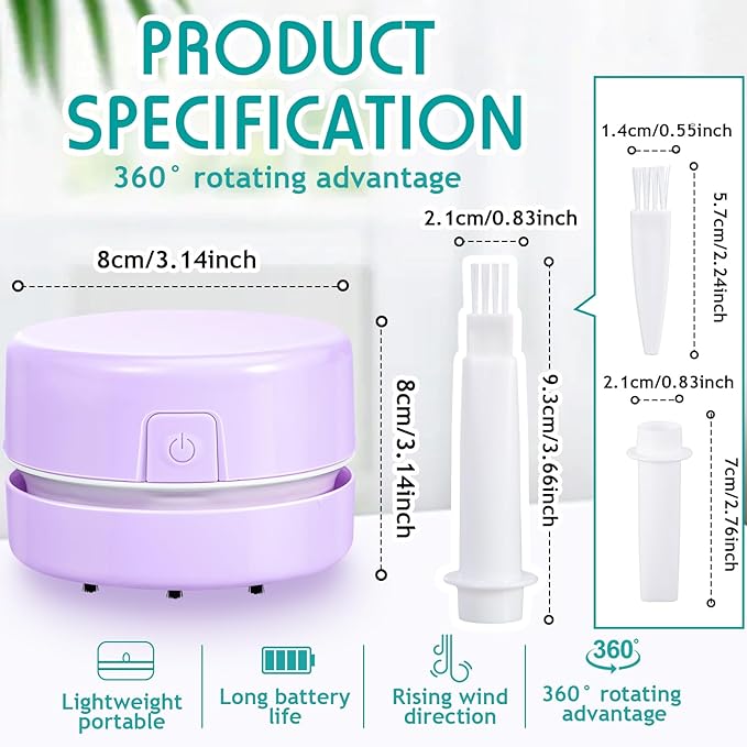 Honoson 2 Pcs Diamond Painting Tool Drill Quicker Picker for Spilled Diamonds 5d Painting Accessories Vacuum Cleaner Mini Table Desktop Sweeper Organizer Clean Art Beads Crumb(Light Purple)