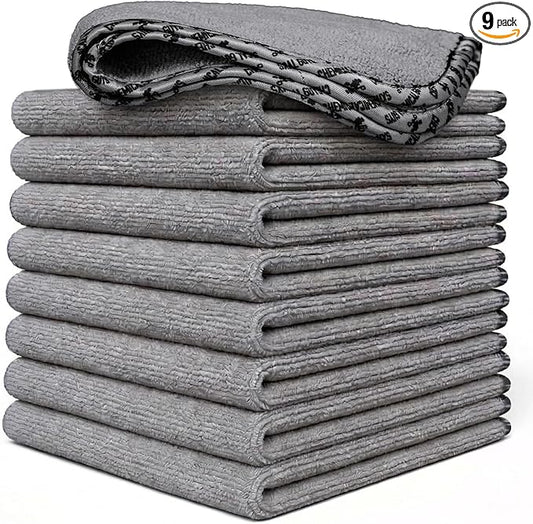 Chemical Guys AllSwipe Multi-Purpose Microfiber Towels for Cars Microfiber Cleaning Cloth Gray Drying Towels Car Detailing for Wash Interior and Glass, 14 x 12 Inch - 9 Pack