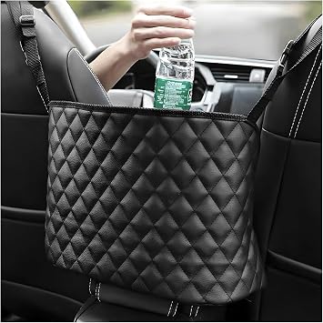 Car Net Pocket Handbag Holder, Large Capacity Automotive Purse Holder Organizer Between Two Seats, Leather Seat Storage 