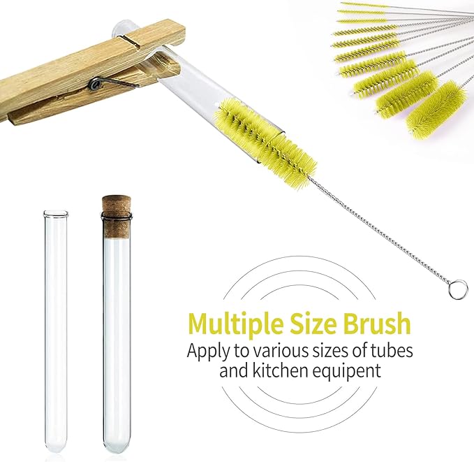 CiaraQ Bottle Cleaning Brushes, 8 Inch Nylon Tube Brush Set, Cleaner for Narrow Neck Bottles Cups with Hook, Set of 10pcs.