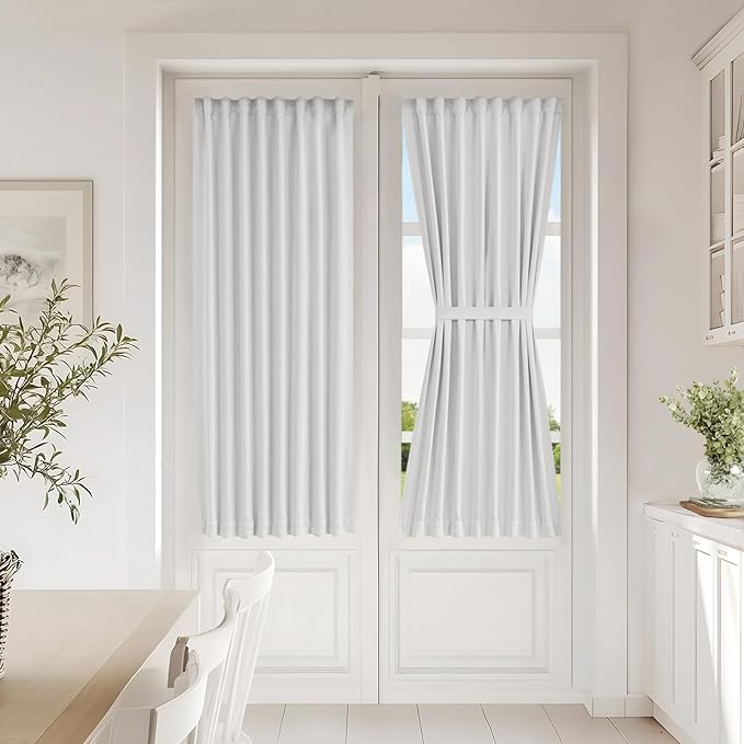 Vatge French Door Curtain - Adjustable Rod Pocket Light Filtering Window Treatment for Sliding Glass Doors, 1 Panel, W25 x L54, Greyish White