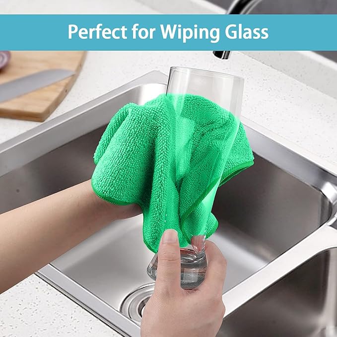 HOMEXCEL Green Microfiber Cleaning Cloth, 8 Pack Cleaning Towels for Kitchen, Lint Free, Scratch-Free, Highly Absorbent, and Reusable Cleaning Rags for House, Window and Glass, Cars, 11.5 X11.5 inch