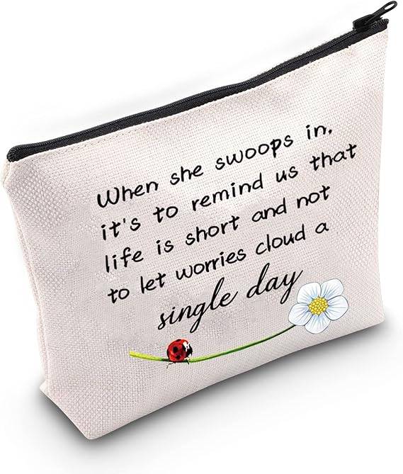 JXGZSO Good Luck Ladybug Makeup Bag With Zipper Gifts For Women When She Swoops In It's To Remind Us Not To Let Worries 