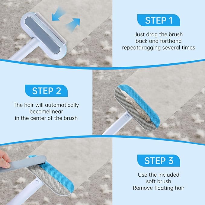 Multifunctional Pet Hair Remover Tool for Furniture, Reusable Washable Dog and Cat Hair Lint Removal Brush, 4 in 1 17.3Inch Extendable, Adjustable Lint Brush