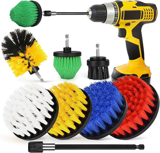 8 Pack Drill Brush Attachment Set,1/4in Power Scrubber Brush + Extend Long Attachment,Multi-Purpose Brush Drill Attachment, Power Cleaning Scrub Brush for Bathroom, Tub, Tile, Corner
