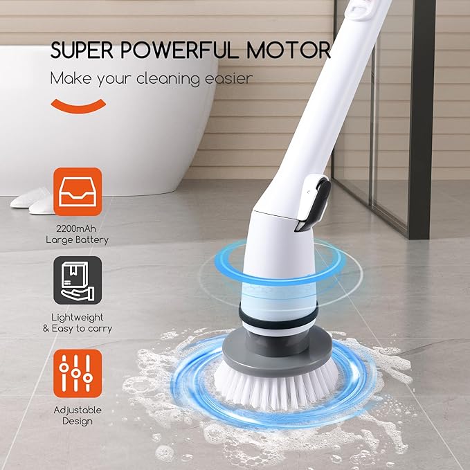REECOO Cordless Electric Spin Scrubber,380RPM High Speed Rotation,Fast Charging-Long Lasting,Power Scrubber with 3 Replaceable Scrubbing Brush Heads for Cleaning Bathroom Bathtubs, Tile Gaps, Mirrors