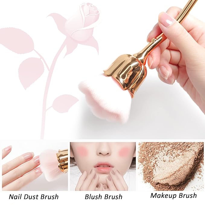 1Pc Acrylic Nail Brush Cleaner Nail Brushes for Cleaning Dust Large Powder Brush Makeup Blush Brush Dust Brush for Acrylic Nails Manicure Brush Remover Nail Art Tools (Gold-1)