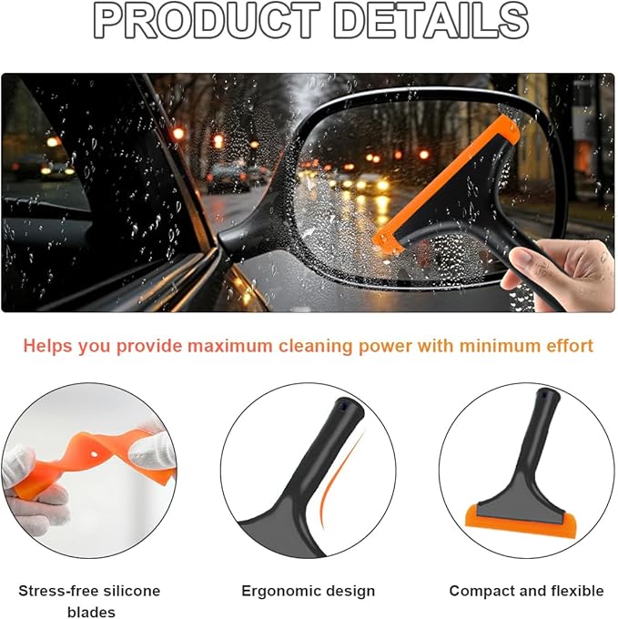 KVAEY Small Silicone Window Squeegee, 5.9 Inch Car Windshield Water Blade Squeegee with Non-Slip Handle, All-Purpose Cleaning Squeegee for Car Windshield, Window, Mirror (Black)