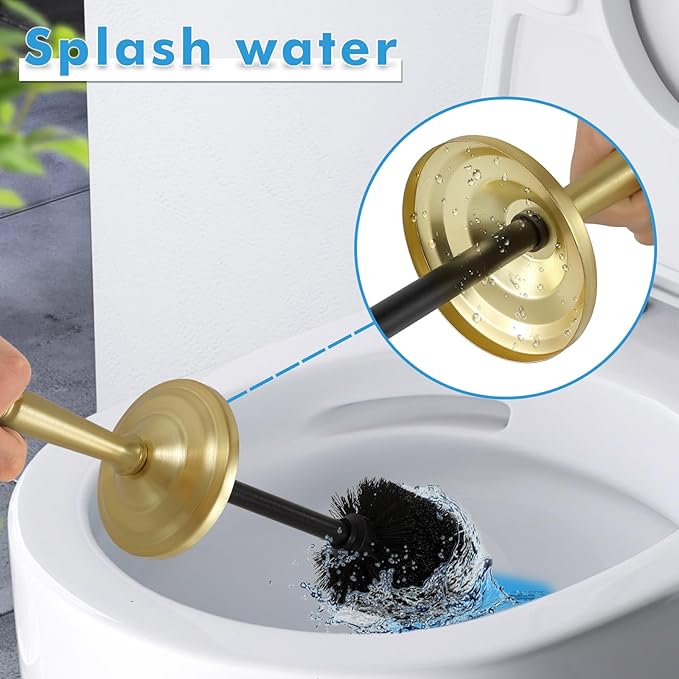Gold Toilet Brush and Holder Set, Stainless Steel Toilet Brush for Bathroom,Heavy Duty Gold Toilet Bowl Brush and Holder,Deep Cleaning Modern Toilet Cleaner Brush -Space Saving, Covered Brush, Durable