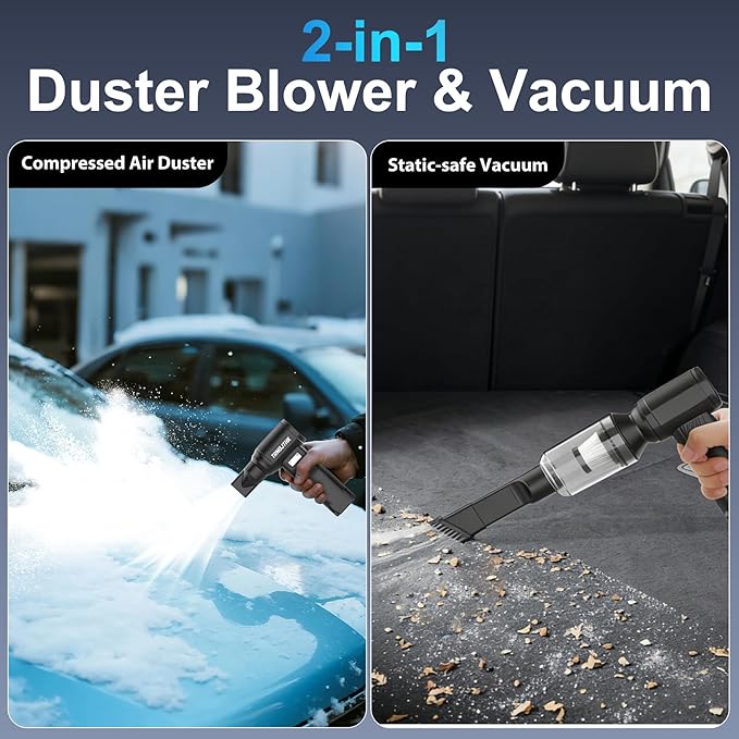 Cordless Compressed Air Duster, 10000mAh Rechargeable Electric Blower, 85m/s High-Speed Electronics Cleaner with Vacuum Kit for Keyboard, Computer, PC, Car Vent, Desk, Home