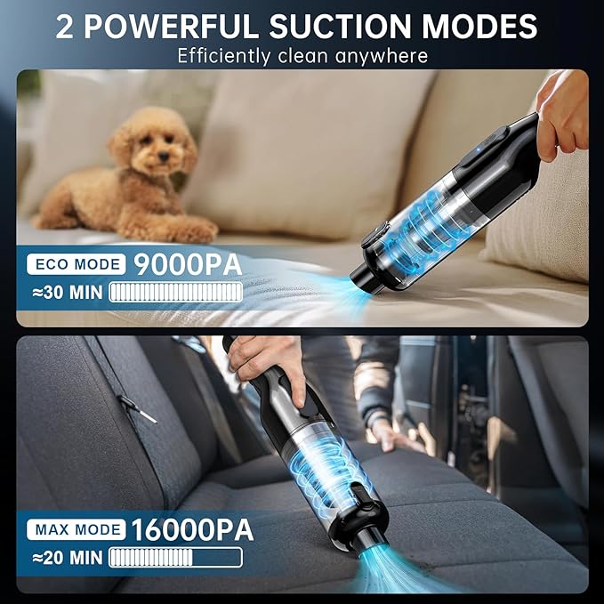dormzie Handheld Vacuum Cordless, 16000Pa Powerful Suction, Lightweight at 1.3 lbs, Type-C Charge, Multiple Accessories, Rechargeable Car Vacuum Cleaners for Home Office Pet