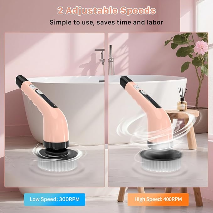 Electric Spin Scrubber with 7 Replaceable Brush Heads, 2-Speed Power, Extendable Handle up to 54 Inch – Bathroom, Shower, Bathtub, Tile & Kitchen