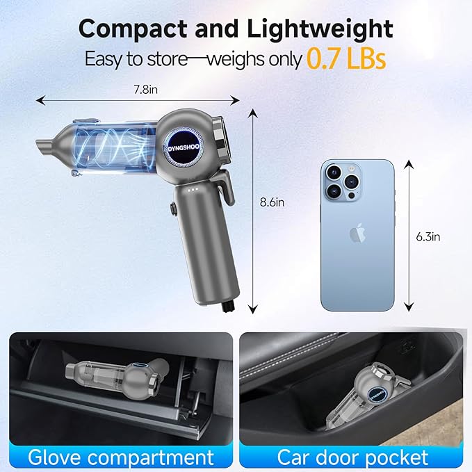 Handheld Car Vacuum Portable Cordless（Equipped with a one-Touch Window Breaker and Seatbelt Cutter ） Handheld Cordless Vacuum with 25000Pa Ultra-Strong Suction,for Car, Office Desk,Keyboards，Pet Hair