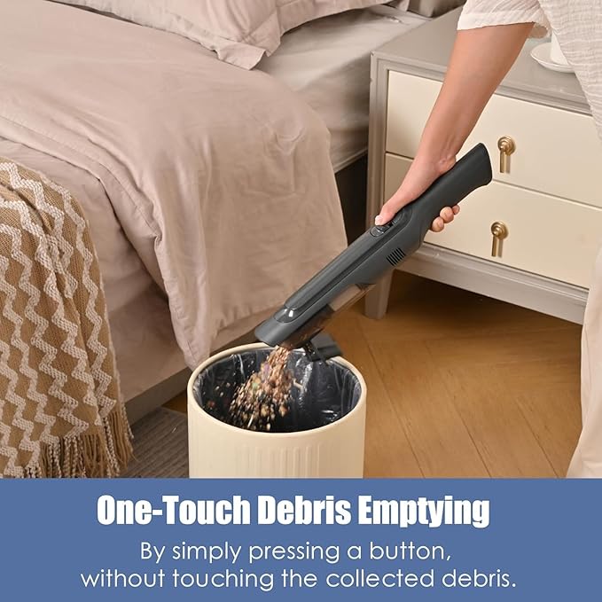 Handheld Vacuum Cordless, Lightweight 1.4lb with Powerful Suction, Charging Dock, Single Touch Empty and Detachable Dust Cup, Portable Mini Car Vac for Home Office and Pet Hair (Light Black)