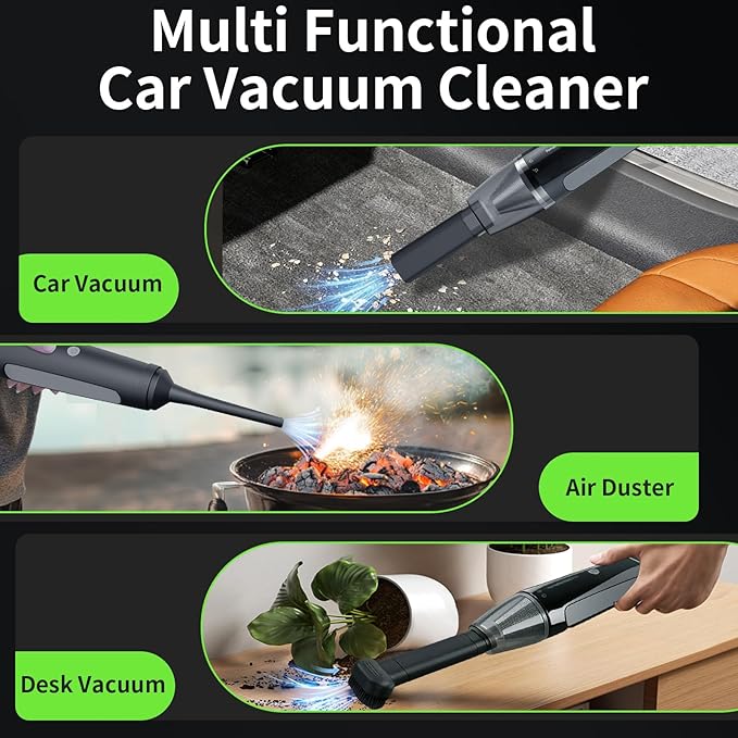 Car Vacuum, Handheld Vacuum Cordless 22000Pa Suction with 2 Suction Modes, 2-in-1 Portable Mini Car Vacuum Cleaner Cordless Vacuum Rechargeable Type-C Charge for Car, Office Desk, Keyboards（Black)