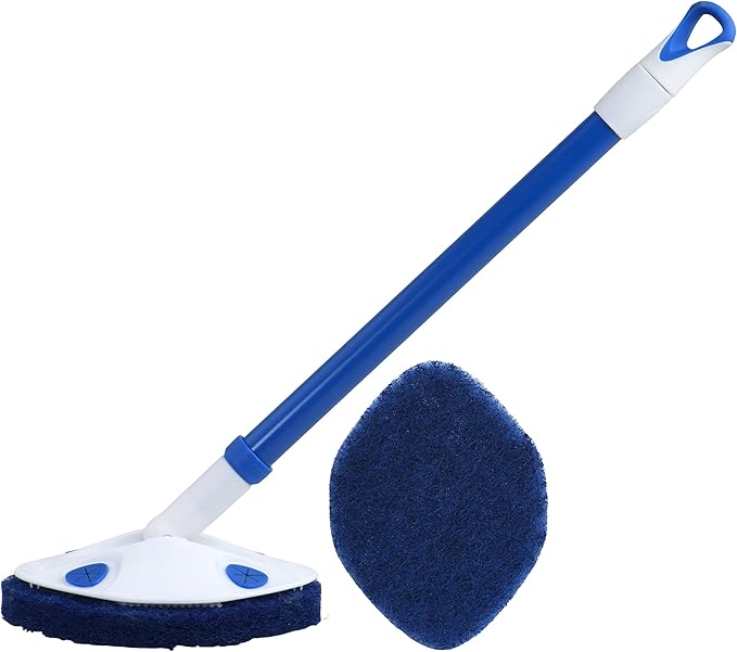 Clorox Extendable Tub & Tile Scrubber with Polyurethane Head – Heavy Duty Bathroom Cleaning Brush with Bonus Refill, Pivoting Head, Replaceable Pad, Works with Clorox Wipes