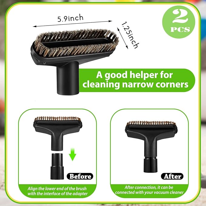 Honoson 2 Pcs 1-1/4 Vacuum Brush Attachment Square Horse Hair Vacuum Dusting Brush Hose Attachments Dust Tool Replacement 1.25 Soft Bristle Cleaner for Standard Hose
