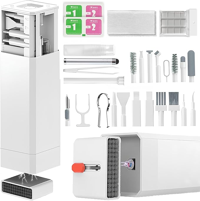 2026 Upgrade Phone Cleaning Kit 47PCS, iPhone Cleaning Kit, Airbud AirPods Cleaning Kit, Keyboard, Charging Port Cleaner for Apple Lightning/Android USB-C - Includes Putty, Cloth & Wipes (White)