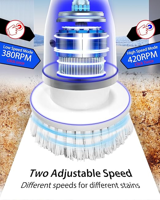 UBeesize Electric Spin Scrubber,Long Cordless Cleaning Brush,Rotatable Shower Scrubber with 8 Replaceable Heads,Adjustable Detachable Handle Bathroom Scrubber for Bathtub,Tile,Floor and Car Cleaning