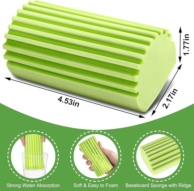 Jeymei 4-Pack Damp Clean Duster Sponge, Sponge Cleaning Brush, Duster for Cleaning Blinds, Glass, Baseboards, Vents, Railings, Mirrors, Window Track Grooves and Faucets Green Non-Scratch Sponges