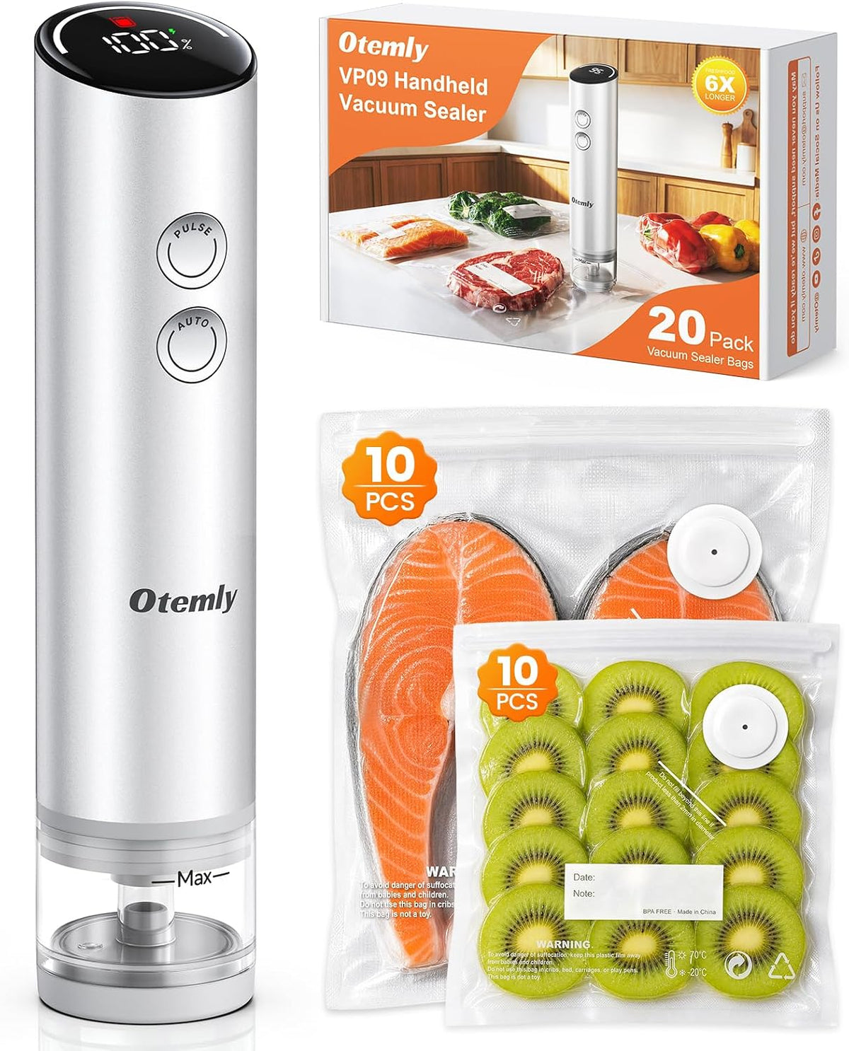 Compact Handheld Vacuum Sealer for Food with 20 Reusable Vacuum Bags