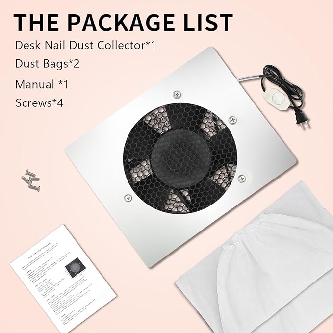 Powerful Nail Dust Collector Built in Table Desk Nail Vacuum Cleaner Professional Table Embedded Dust Extractor Vacuum Built in Desktop Nail Dust Collector Quiet Nail Fan Acrylic Nail Tools