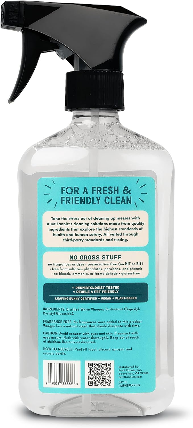 Aunt Fannie's All Purpose Household Cleaner, Multi-Surface Spray Cleaner, Powered by Vinegar for Kitchen, Bath, Windows and Countertops, Fragrance Free, Pack of 6