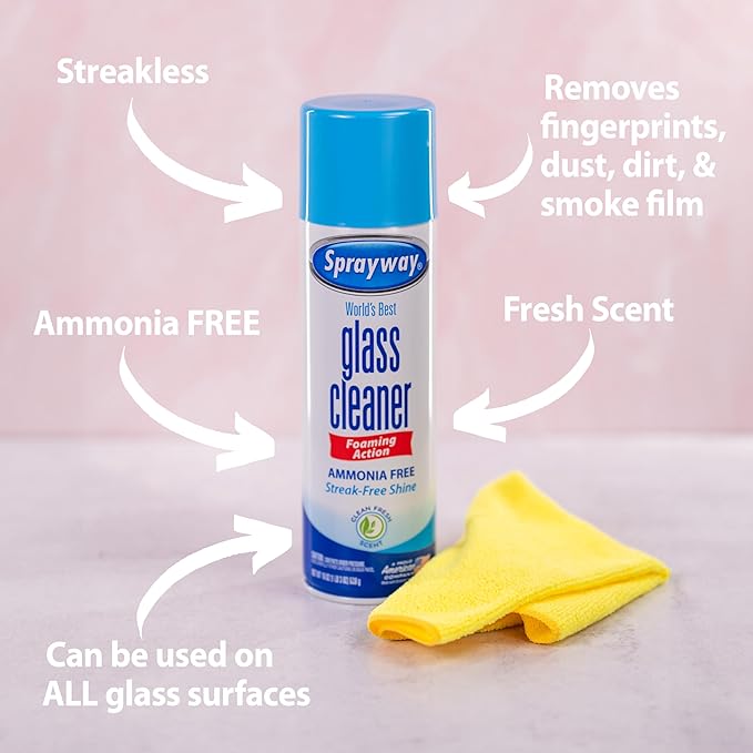 Sprayway Glass Cleaner Foaming Aerosol Spray, 19oz, Pack of 2 | Ammonia-Free, Streakless, Fast-Acting | Cleans & Polishes Glass Surfaces | Fresh Scent, Removes Fingerprints, Dust, Dirt, Smoke Film