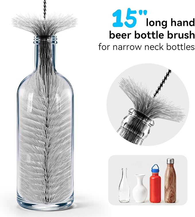 4 Pack Bottle Brush Cleaning Set, Including Long Handle Water Bottle Brush and 3 in 1 Cup Lid Cleaning Brush, Straw Cleaner Brush Washing for Baby Bottles, Tumblers, Glasses