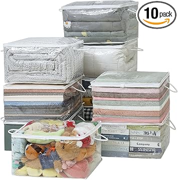 10 PCS Clear Zippered Storage Bags with Handle, Sweater Storage with Zipper, Foldable Closet Organizer Bed Sheet Organiz