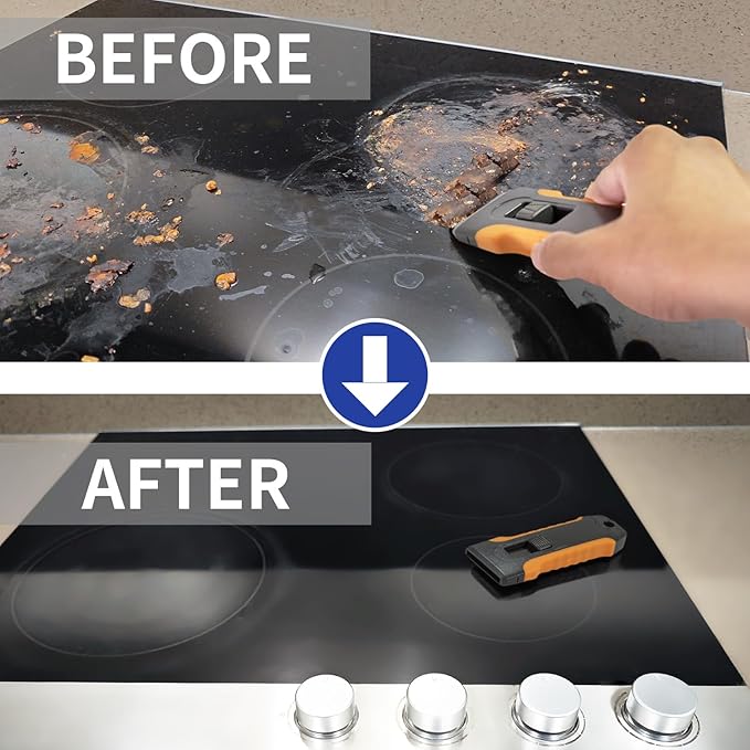 Razor Blade Scraper Tool with 15pcs Extra Blades, Cleaning Razor Scraper for Glass, Glass Top Stove Scraper for Oven Door, Cooktop Scraper, Glass Scraper Cleaning Paint from Glass (Gray)