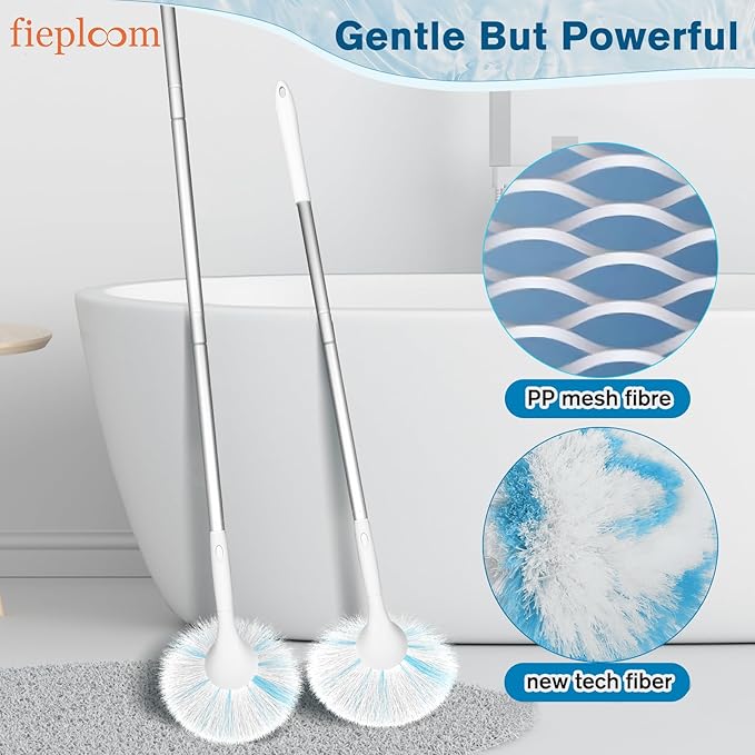 Tub Tile Scrubber Brush with 48" Long Handle, 2026 Version 2 Pc Non-Scratch Soft Tub Mop, All-in-One Adjustable Bathroom Brush for Bathtub, Shower, Sink & Faucet, and Wall Tile(2)