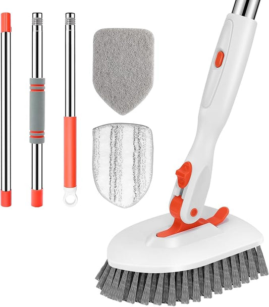 SetSail Tile Tub Scrubber Brush 3-in-1 Shower Scrubber with 52-inch Adjustable Long Handle Shower Cleaner Brush and 3 Detachable Replacement Brush Heads for Cleaning Bathroom Kitchen Walls Tub Tile