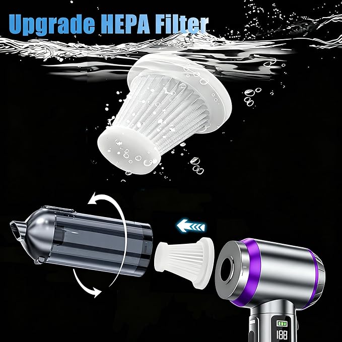 Car Vacuum Portable Cordless,20000Pa Suction Power Handheld Vacuum for Car,Home,Office,Pet Hair Cleaning,with 2 Washable Filter and 9 Replaceable Nozzle, Type-C Charging