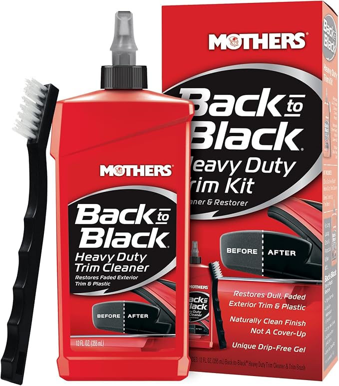 Mothers Back-to-Black Heavy Duty Trim Cleaner Kit, 12 oz. Gel Cleaner + Trim Brush — Deep Cleans & Restores Exterior Trim & Plastics, Removes Oxidation, Dirt, Grime & Wax, Drip-Free Gel (06141)