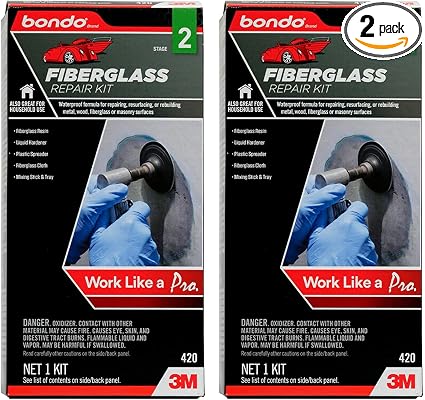 3M Bondo Fiberglass Resin Repair Kit, 00420, 0.45 Pint Each (Pack of 2) – All-in-One DIY Waterproof Multi-Surface Repair
