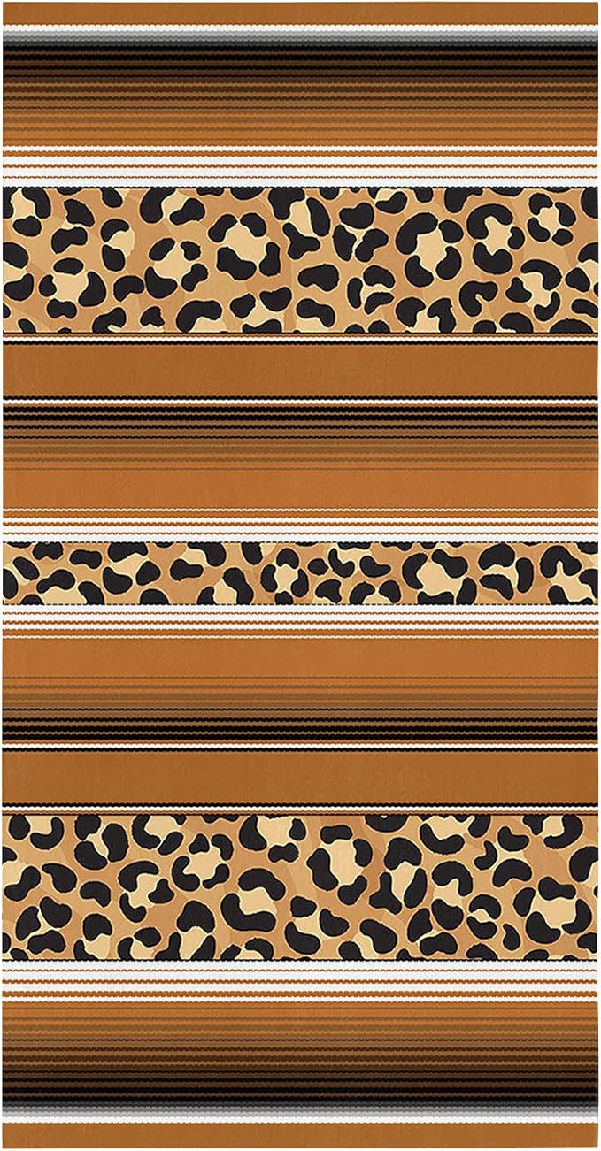 Kitchen Towels, Brown Cow Print on Red Stripes Towels, Dish Towels Kitchen Accessories, Microfiber Cleaning Cloth Kitche