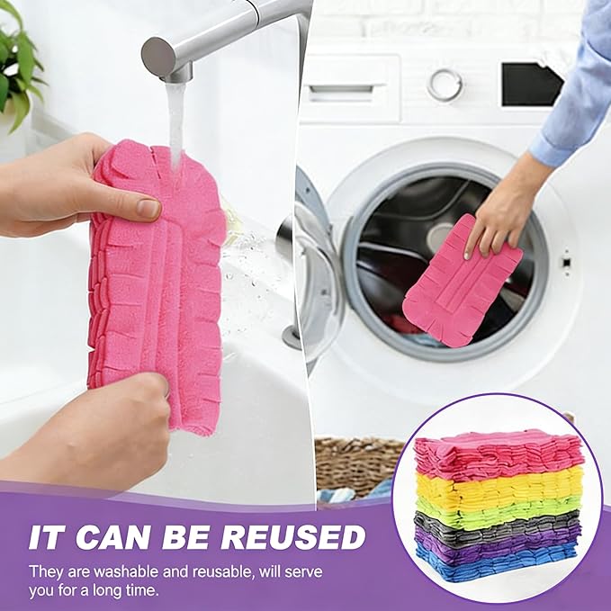 7-Piece Set of Reusable Dusting Brush Refills, Washable Microfiber Dusting Pads, Suitable for Home, Blinds, Cars, Pets, Furniture, Fans, etc. (Assorted Colors, Includes Handle)