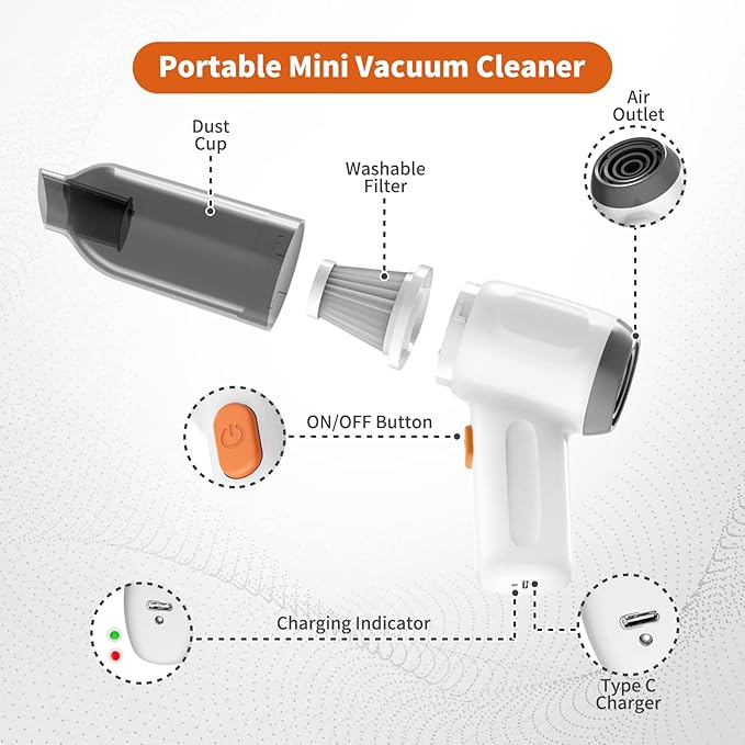 NICE BUDDY Cordless Vacuum Cleaner-Mini Air Duster, Portable Handheld Vacuum, 3 in1Dry Use for Car Keyboard,Dust Buster & Air Blower for Kitchen, 6500PA Suction,Inflate/Deflate Swim Ring