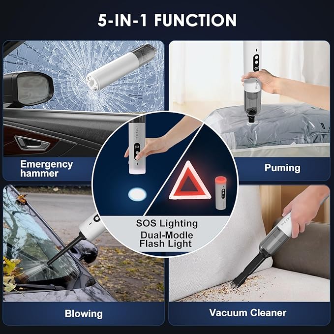 Mini Vacuum Cleaner Cordless 15000PA High Power,Handheld Car Vacuum, 5 in 1 Portable Vacuum for Car, Home & Pet Hair, Type-C Rechargeable, LED Display,Up to 30 Mins Runtime, Multi-Nozzles