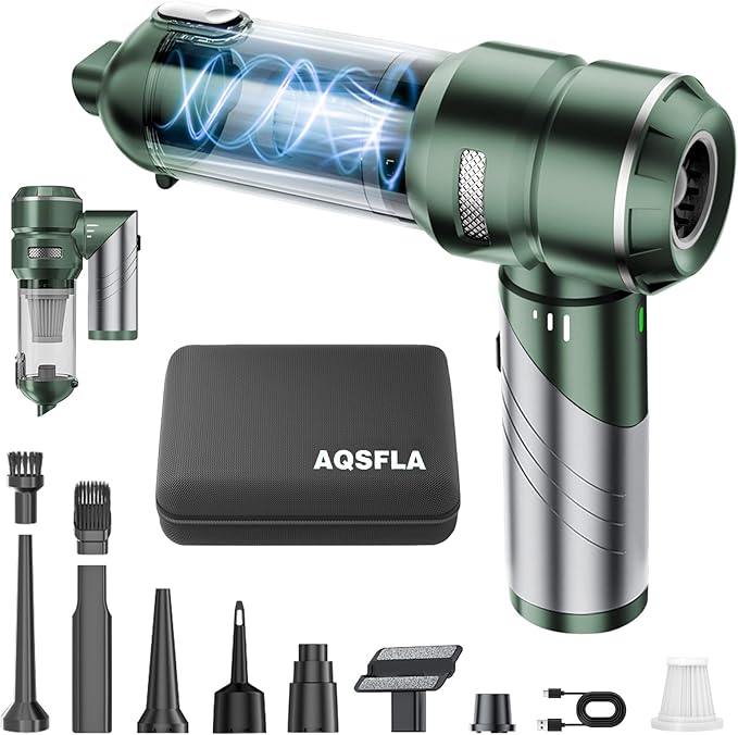 Car Vacuum Portable Cordless 22000PA High Power Handheld Mini Vacuum Cleaner Rechargeable Foldable with Brushless Motor Air Blower Duster Pump for Car Home Office Pet (Green)
