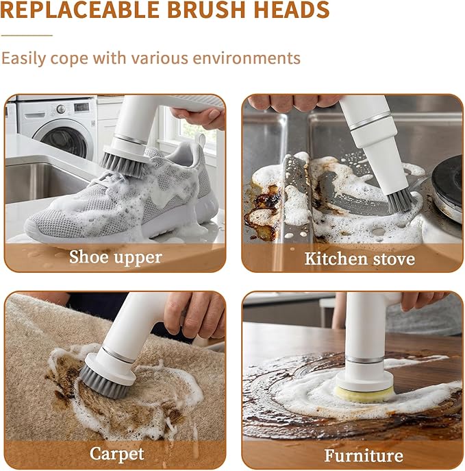 Electric Spin Scrubber, Cordless Waterproof Electric Scrub Brush with Dual Speed Settings, Smart Display, and 5 Replaceable Brush Heads for Bathroom, Kitchen, and Floor Cleaning