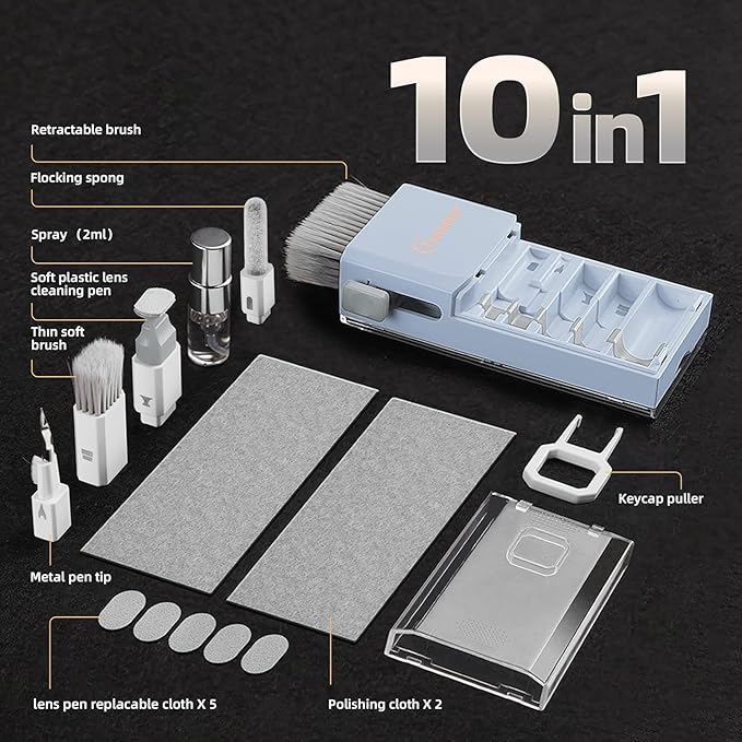 Keyboard Cleaner Laptop Cleaning Kit, Compact Keyboard Cleaning kit for Computer MacBook iPhone AirPods Pro, PC Electronic Cleaner Kit with Brush & Spray for Computer Screen, PC Camera Monitor, Blue
