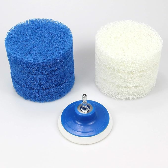 7 Piece Drill Brush Attachment Set - Power Scrub Pad Cleaning Kit – Power Scrubbing Drill Attachment - Cleaning Scouring Pads (Blue and White)