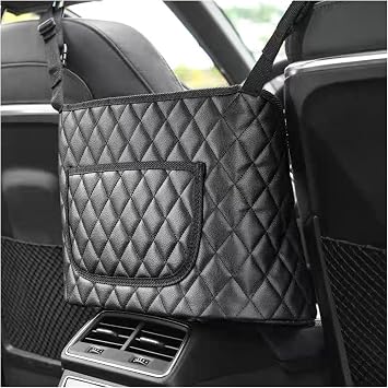Dickno Car Purse Holder Between Seats, Leather Auto Front Seat Handbag Organizer Pocket, Universal Large Capacity Seat B