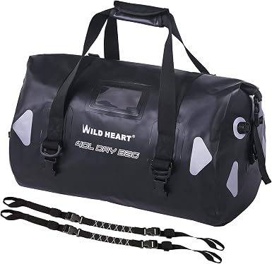 WILD HEART Waterproof Motorcycle Duffel Bag PVC500D With Rope Straps and Inner Pocket 40L 66L 100L for Kayaking, Camping