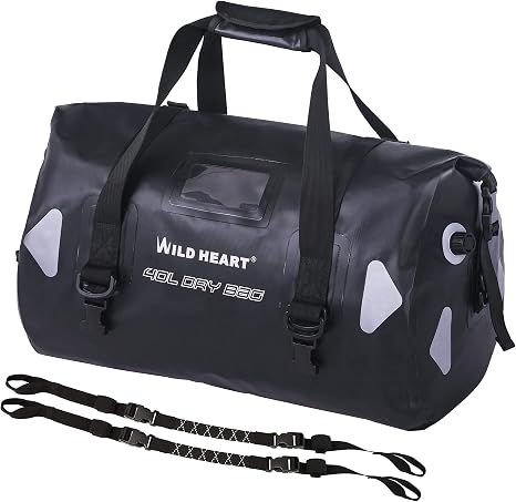 WILD HEART Waterproof Motorcycle Duffel Bag PVC500D With Rope Straps and Inner Pocket 40L 66L 100L for Kayaking, Camping