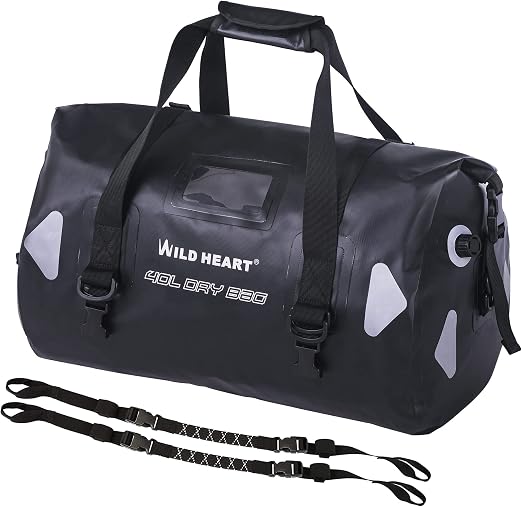 WILD HEART Waterproof Motorcycle Duffel Bag PVC500D With Rope Straps and Inner Pocket 40L 66L 100L for Kayaking, Camping
